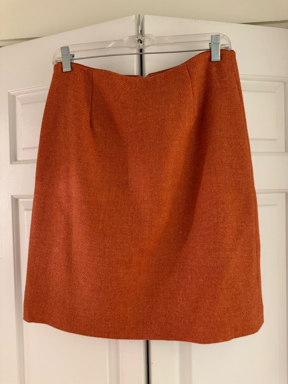 Ann Taylor Rust Orange Mini A-Line 100% Wool Tweed Skirt - fully lined - size 8